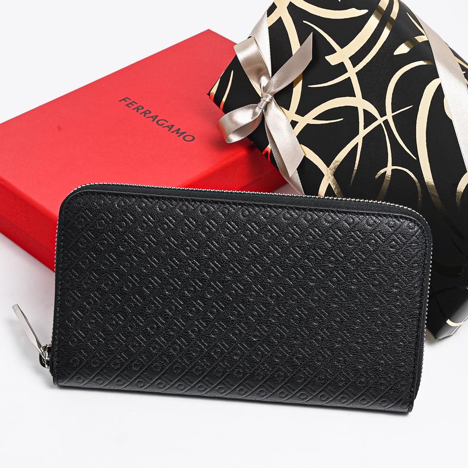 【スペシャルラッピング付き】フェラガモ Salvatore Ferragamo サルヴァトーレフェラガモ 長財布 ラウンドファスナー 小銭入れ付き ウォレット ガンチーニ メンズ ブラック 661569 780073 0780073
