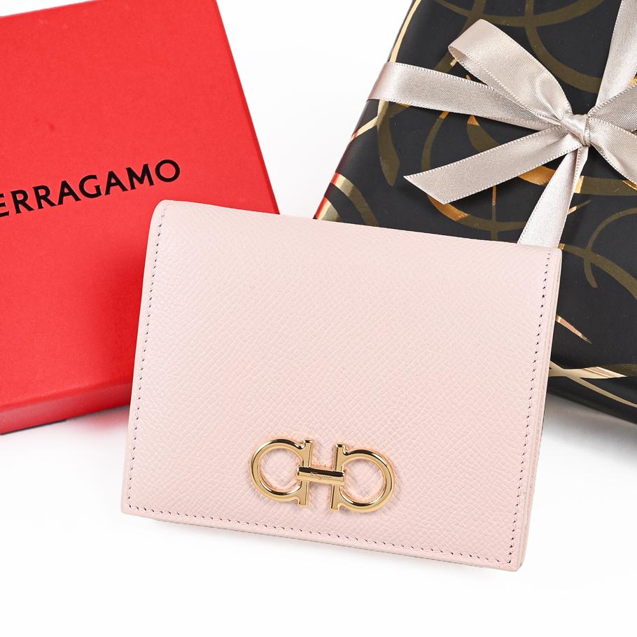 【スペシャルラッピング付き】フェラガモ Salvatore Ferragamo サルヴァトーレフェラガモ 二つ折り財布 小銭入れ付き ウォレット ダブル・ガンチーニ レディース ピンク 22D780 787032 0787032