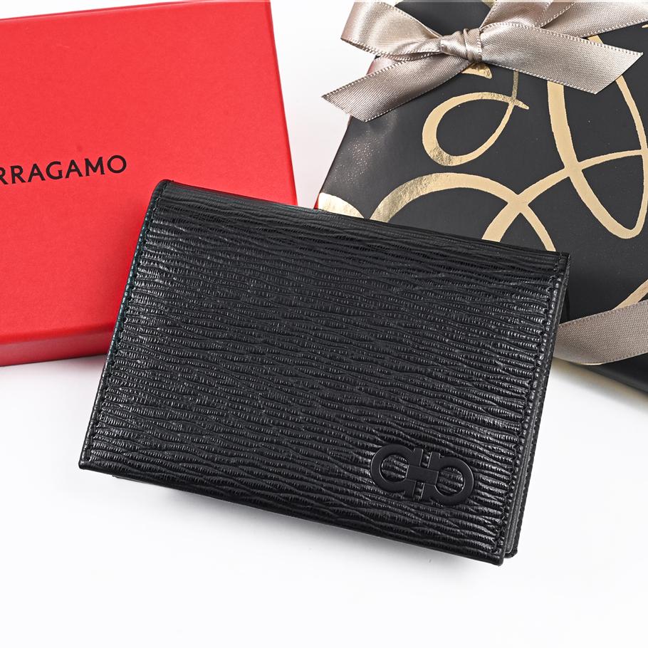 【スペシャルラッピング付き】フェラガモ Salvatore Ferragamo サルヴァトーレフェラガモ カードケース 名刺入れ ダブル・ガンチーニ メンズ ブラック 66A062 733302 0733302