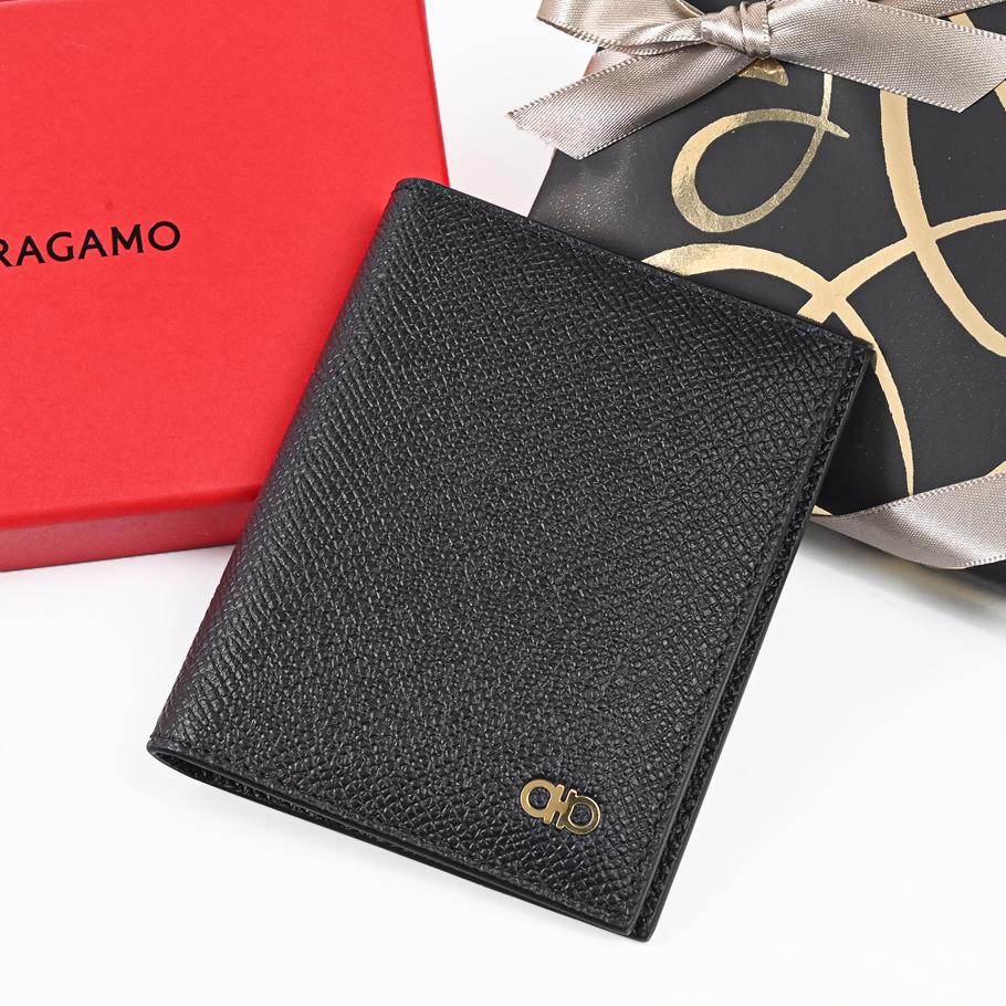 【スペシャルラッピング付き】フェラガモ Salvatore Ferragamo サルヴァトーレフェラガモ カードケース 名刺入れ ダブル・ガンチーニ メンズ ブラック 661452 775661 0775661