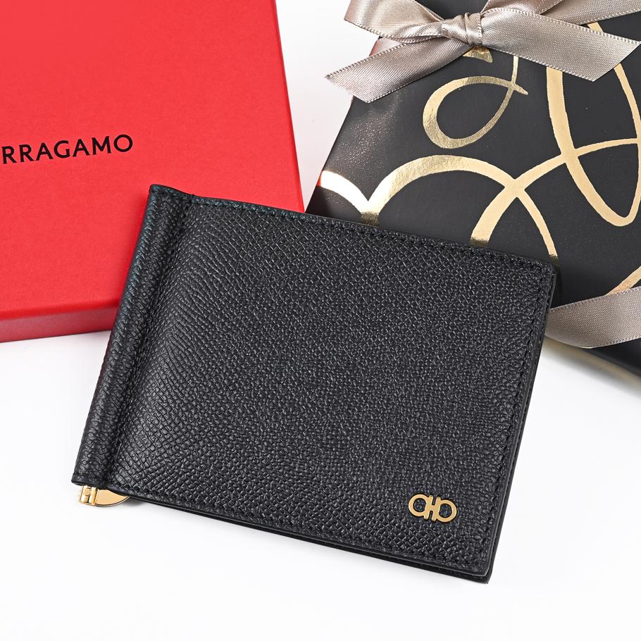 【スペシャルラッピング付き】フェラガモ Salvatore Ferragamo サルヴァトーレフェラガモ マネークリップ式 カードケース ダブル・ガンチーニ メンズ ブラック 661475 776473 0776473