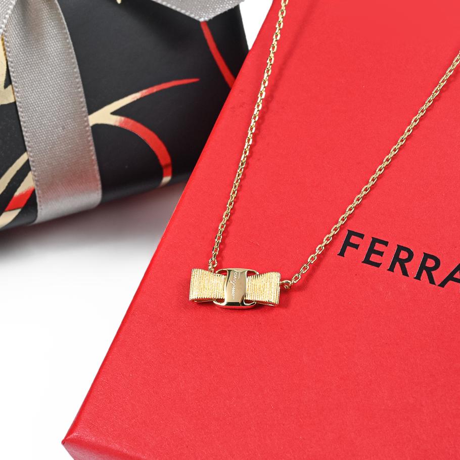 【スペシャルラッピング付き】フェラガモ Salvatore Ferragamo サルヴァトーレフェラガモ ネックレス ヴァラ リボン レディース ゴールド 760547 998985 0998985