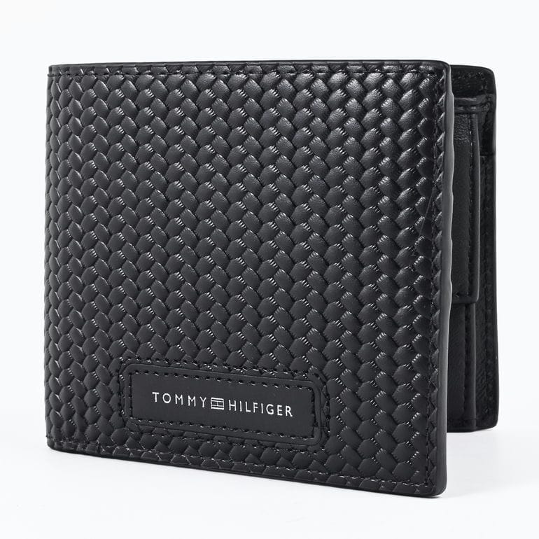 高品質ヨーロッパ輸入モデル トミーヒルフィガー TOMMY HILFIGER 二つ折り財布 小銭入れ付き WOVEN TEXTURE CC AND COIN ブラック AM0AM13732 BDS BLACK ウォレット 折財布【スペシャルラッピング660円(別売り)】