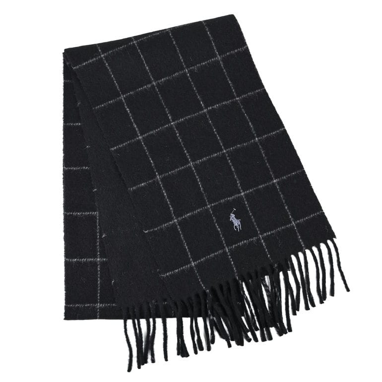 ポロ ラルフローレン POLO RALPH LAUREN マフラー リバーシブル ウインドウペイン柄 メンズ レディース 男女兼用 ブラック PC0743 001