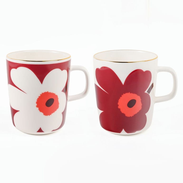 マリメッコ marimekko マグカップ コップ ペアセット 250ml ウニッコ バーガンディ ゴールド 74540 074540 132 洋食器 テーブルウェア 北欧食器 北欧デザイン<br>【スペシャルラッピング660円(別売り)】