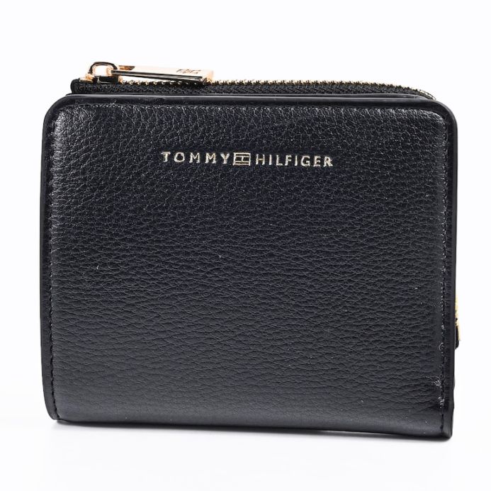 高品質ヨーロッパ輸入モデル トミーヒルフィガー TOMMY HILFIGER 二つ折り財布 小銭入れ付き ラウンドファスナー レディース FLAG COMPACT ブラック AM0AW18124 BDS BK ウォレット 折財布<br>【スペシャルラッピング660円(別売り)】