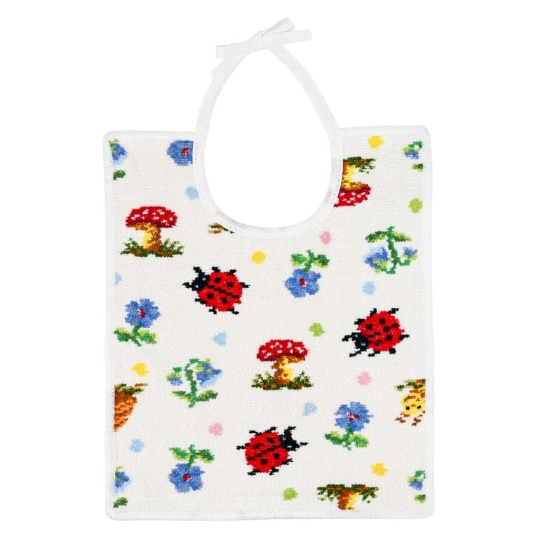 フェイラー FEILER スタイ よだれかけ ビブ 30cm×25cm リボン結びタイプ 男の子用 女の子用 Pauli Dots パウリ ドッツ てんとう虫 カタツムリ 花 キノコ ホワイト ネコポス限定 送料無料<br> 【スペシャルラッピング660円(別売り)】