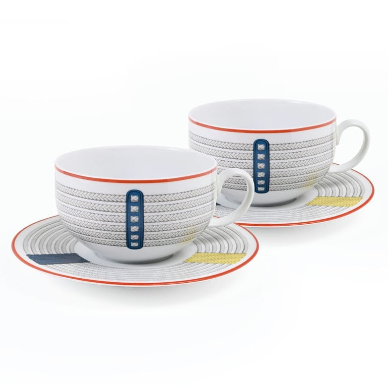 エルメス HERMES モーニングカップ&ソーサー 350ml ペア トレサージュ エケストル Tressages questres 馬具 飾り紐 57015P2 057015P2 洋食器 高級<br>【スペシャルラッピング660円(別売り)】