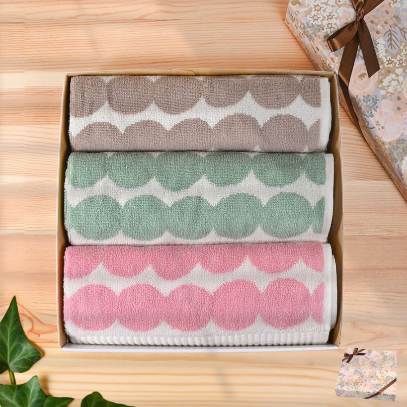 【スペシャルラッピング付き】マリメッコ marimekko 50×70cm ゲストタオル 3Pギフトセット ラシィマット ベージュ ピンク セージ(グリーン系) 選べるスペシャルラッピング
