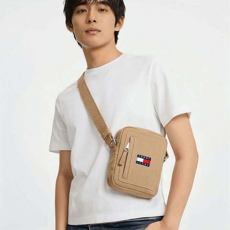 高品質ヨーロッパ輸入モデル トミーヒルフィガー TOMMY HILFIGER ショルダーバッグ メンズ TOMMY JEANS UTILITY DAILY REPORTER ベージュ AM0AM13879 AEN