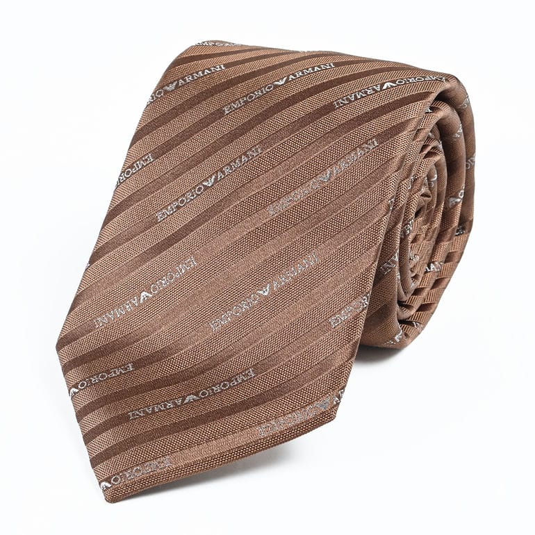 エンポリオ アルマーニ EMPORIO ARMANI ネクタイ メンズ 大剣幅7.5cm シルク100% ネームロゴタイプ ブラウン MADE IN ITALY 340075 2R605 F6125<br>【スペシャルラッピング660円(別売り)】