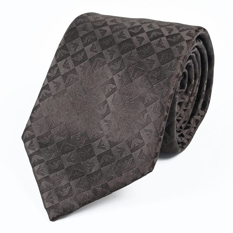 エンポリオ アルマーニ EMPORIO ARMANI ネクタイ メンズ 大剣幅7.5cm シルク100% イーグル＆チェック ダークブラウン MADE IN ITALY 340075 2R612 00052<br>【スペシャルラッピング660円(別売り)】
