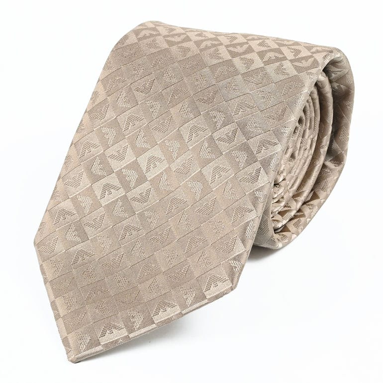 エンポリオ アルマーニ EMPORIO ARMANI ネクタイ メンズ 大剣幅7.5cm シルク100% イーグル＆チェック ベージュ MADE IN ITALY 340075 2R612 003355<br>【スペシャルラッピング660円(別売り)】