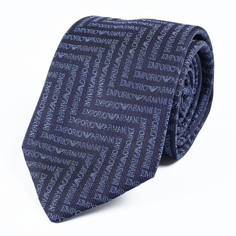 エンポリオ アルマーニ EMPORIO ARMANI ネクタイ メンズ 大剣幅7.5cm シルク100% シェブロンモチーフ ブルー MADE IN ITALY 340075 3R604 05236<br>【スペシャルラッピング660円(別売り)】