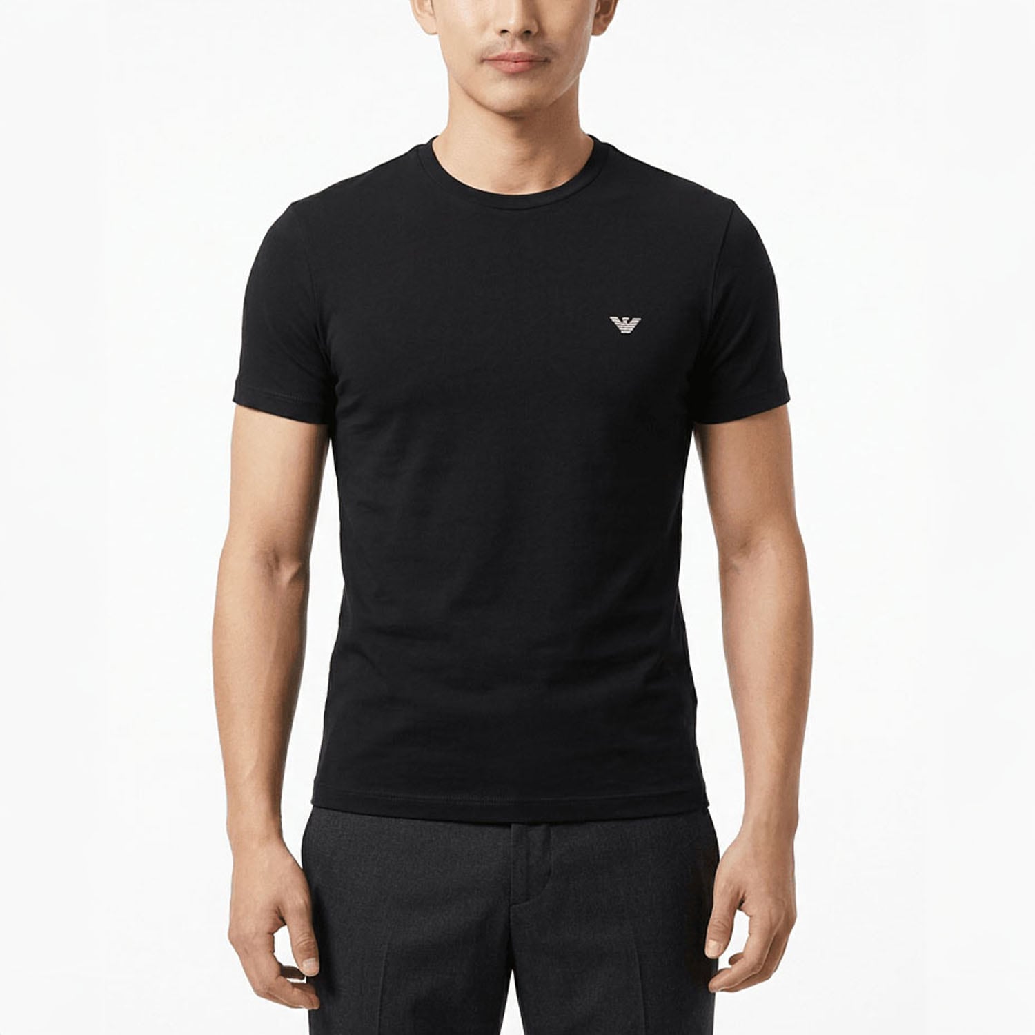 エンポリオ アルマーニ EMPORIO ARMANI Tシャツ カットソー 半袖 クルーネック 全3サイズ メンズ アンダーウェア ブランドロゴ ワンポイント ブラック EM000379 AF14133 UC001 MADE IN ITALY<br>【スペシャルラッピング660円(別売り)】