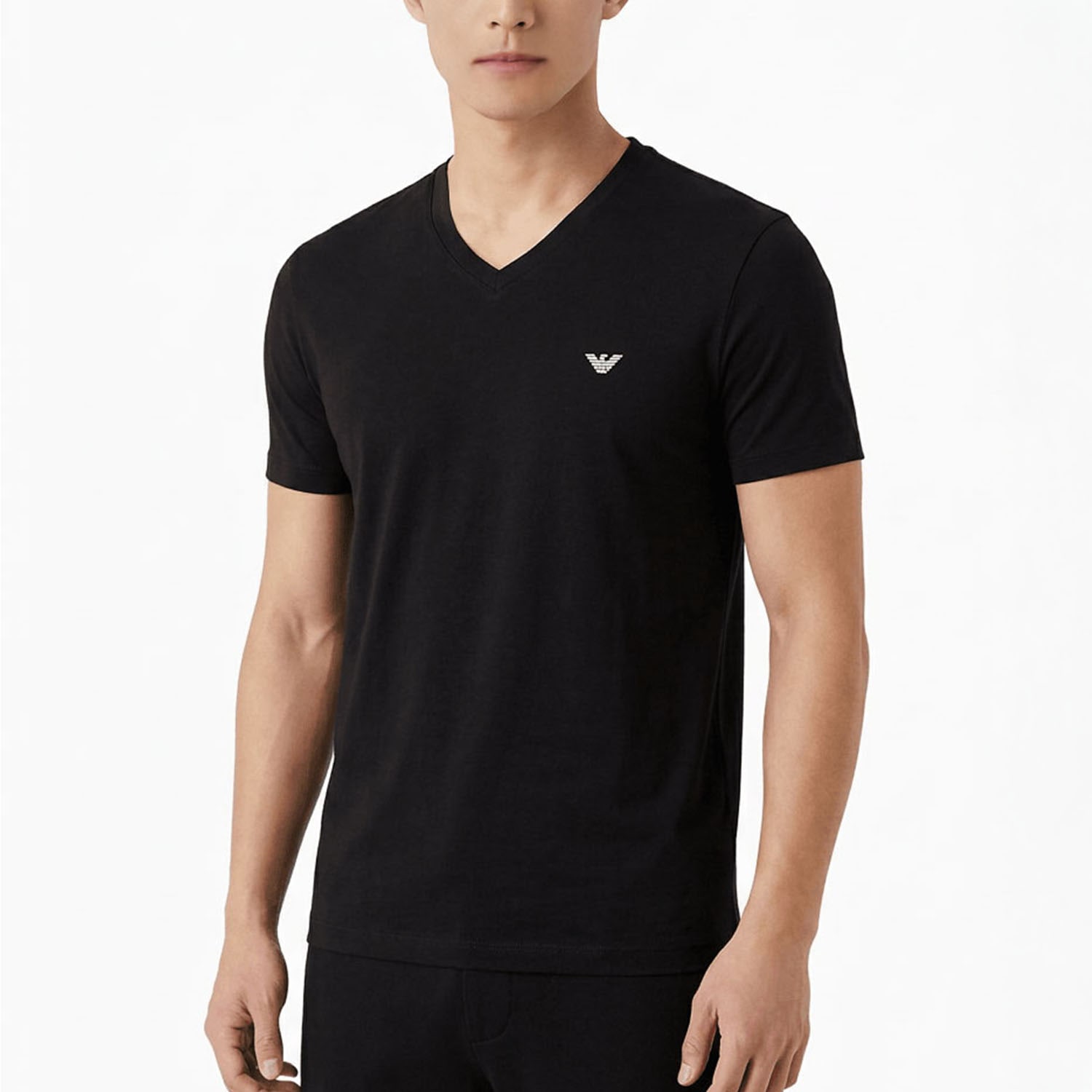 エンポリオ アルマーニ EMPORIO ARMANI Tシャツ カットソー 半袖 Vネック 全3サイズ メンズ アンダーウェア ブランドロゴ ワンポイント ブラック EM000380 AF14133 UC001 MADE IN ITALY<br>【スペシャルラッピング660円(別売り)】