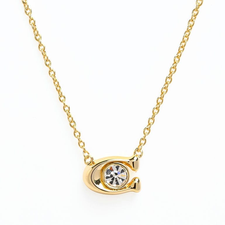 コーチ COACH ネックレス シグネチャー Cロゴ クリスタル レディース クリア ゴールド 493112GLD110 ジュエリー アクセサリー<br>【スペシャルラッピング660円(別売り)】