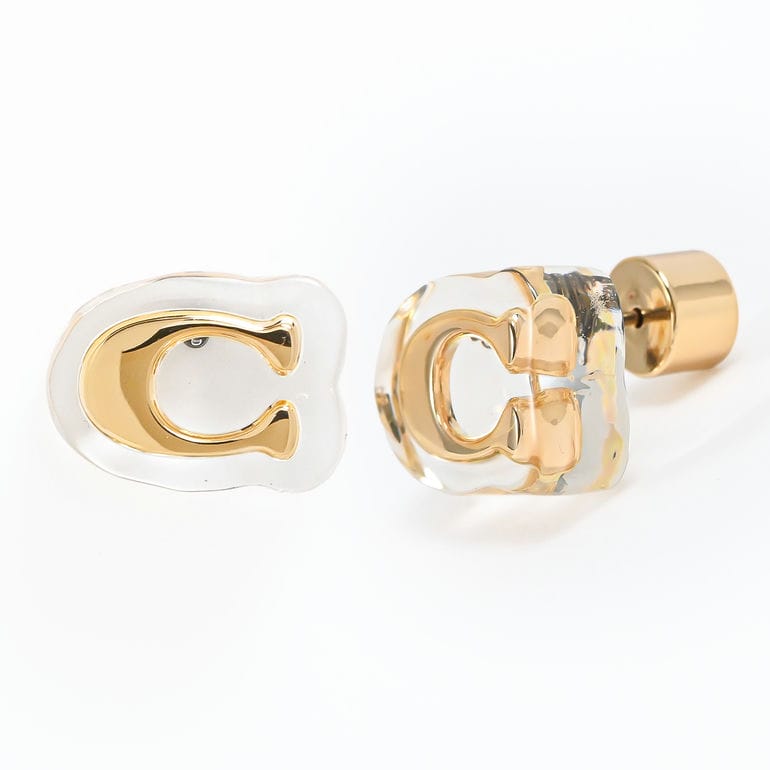 コーチ COACH ピアス スタッドピアス シグネチャー Cロゴ ルーサイト レディース クリア ゴールド 541368GLD710 ジュエリー アクセサリー<br>【スペシャルラッピング660円(別売り)】