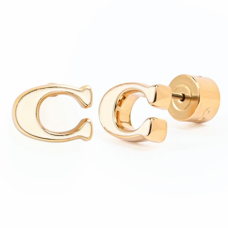 コーチ COACH ピアス スタッドピアス シグネチャー Cロゴ エナメル レディース オフホワイト ゴールド 571173GLD100 ジュエリー アクセサリー<br>【スペシャルラッピング660円(別売り)】
