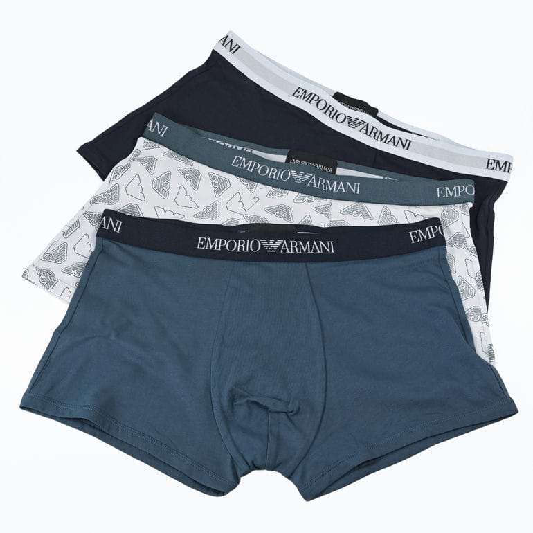 エンポリオ アルマーニ EMPORIO ARMANI 下着 アンダーウェア ボクサーパンツ 無地 ロゴ入り 3パック 全3サイズ メンズ ブルー系 EM000260 AF20671 MB254 MADE IN ITALY<br>【スペシャルラッピング660円(別売り)】