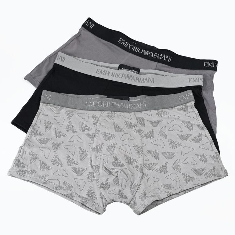 エンポリオ アルマーニ EMPORIO ARMANI 下着 アンダーウェア ボクサーパンツ 無地 ロゴ入り 3パック 全3サイズ メンズ ブラック グレー系 EM000260 AF20671 MC374 MADE IN ITALY<br>【スペシャルラッピング660円(別売り)】