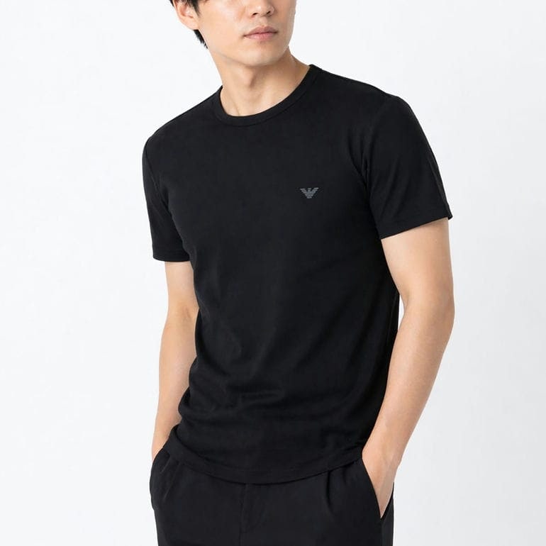 エンポリオ アルマーニ EMPORIO ARMANI Tシャツ クルーネック 半袖 カットソー アンダーウェア ワンポイント ロゴ入り 2枚パック 全3サイズ メンズ ブラック EM000391 AF14132 MC005 MADE IN ITALY<br>【スペシャルラッピング660円(別売り)】