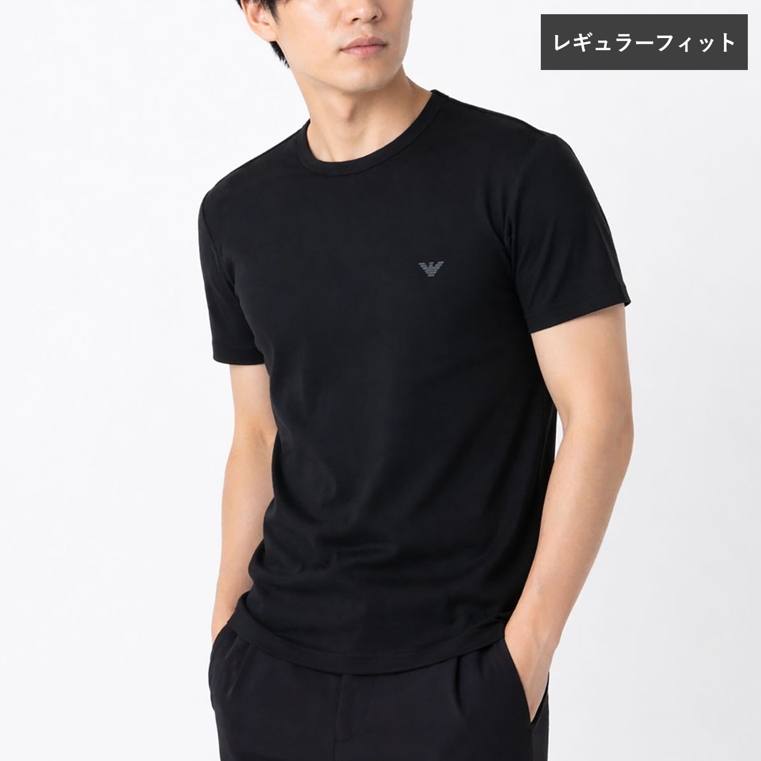 エンポリオ アルマーニ EMPORIO ARMANI Tシャツ クルーネック 半袖 カットソー アンダーウェア ワンポイント ロゴ入り 2枚パック 全3サイズ メンズ ブラック EM000391 AF14132 MC005 MADE IN ITALY<br>【スペシャルラッピング660円(別売り)】