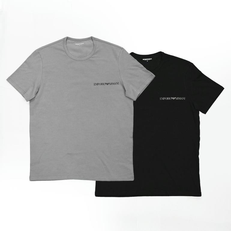 エンポリオ アルマーニ EMPORIO ARMANI Tシャツ クルーネック 半袖 カットソー アンダーウェア ロゴ入り 2枚パック 全3サイズ メンズ ブラック グレー系 EM000391 AF20669 MC496 MADE IN ITALY<br>【スペシャルラッピング660円(別売り)】
