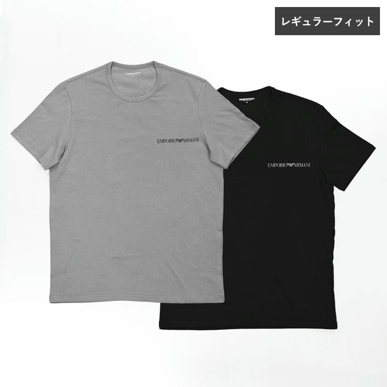 エンポリオ アルマーニ EMPORIO ARMANI Tシャツ クルーネック 半袖 カットソー アンダーウェア ロゴ入り 2枚パック 全3サイズ メンズ ブラック グレー系 EM000391 AF20669 MC496 MADE IN ITALY<br>【スペシャルラッピング660円(別売り)】