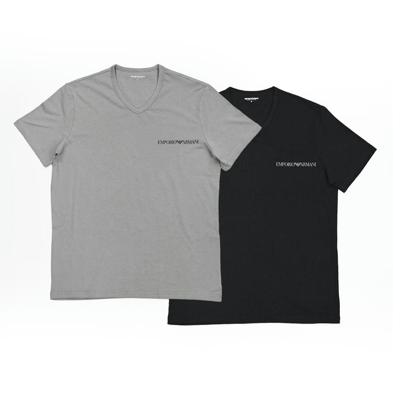 エンポリオ アルマーニ EMPORIO ARMANI Tシャツ Vネック 半袖 カットソー アンダーウェア ロゴ入り 2枚パック 全3サイズ メンズ ブラック グレー系 EM000392 AF20669 MC496 MADE IN ITALY<br>【スペシャルラッピング660円(別売り)】