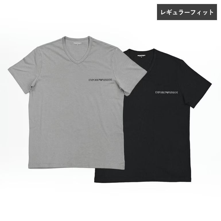 エンポリオ アルマーニ EMPORIO ARMANI Tシャツ Vネック 半袖 カットソー アンダーウェア ロゴ入り 2枚パック 全3サイズ メンズ ブラック グレー系 EM000392 AF20669 MC496 MADE IN ITALY<br>【スペシャルラッピング660円(別売り)】