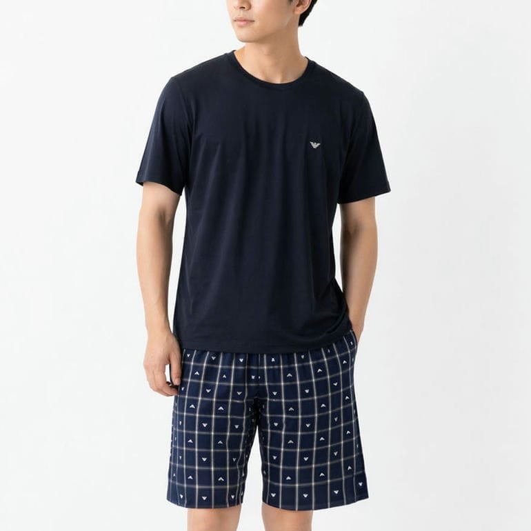エンポリオ アルマーニ EMPORIO ARMANI Tシャツ ルームウェア パジャマ ワンポイント ロゴ入り バミューダパンツ 全3サイズ ダークネイビー EM000641 AF19059 MB308 MADE IN ITALY<br>【スペシャルラッピング660円(別売り)】