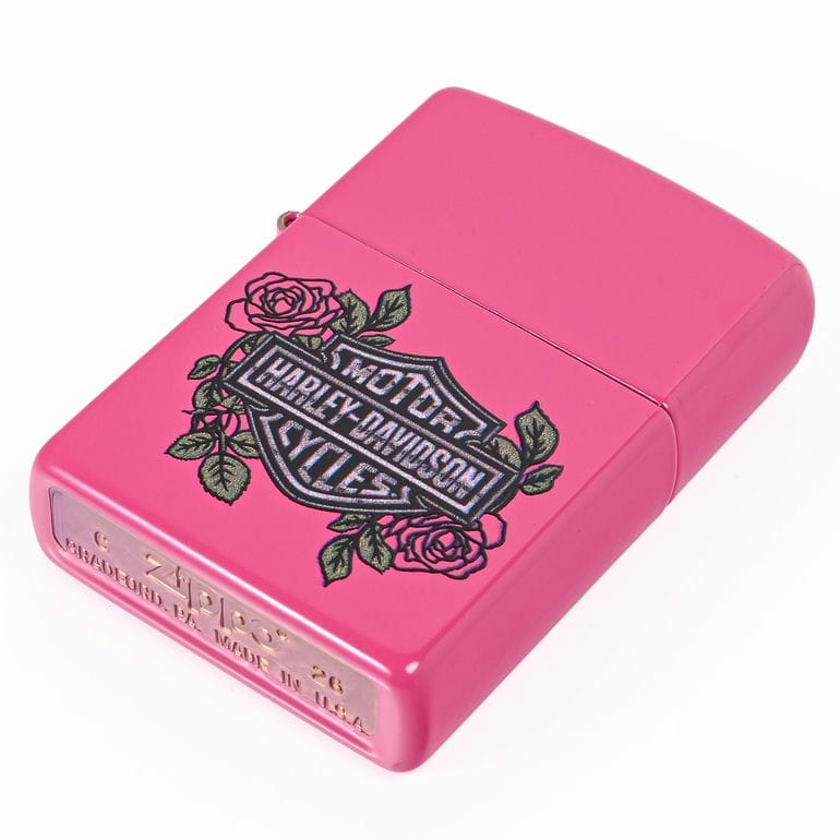 ZIPPO ジッポー ライター HARLEY DAVIDSON MOTOR CYCLES ハーレーダビッドソン ローズデザイン ピンク系 46679 喫煙具 インサイドユニット対応可 煙草 たばこ<br>ネコポス限定