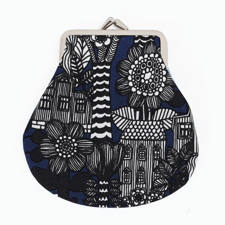 マリメッコ marimekko 小物入れ ポーチ がま口 ラシィマット シイルトラプータルハ ダブルプリント リバーシブル ネイビー ライトブルー 91773 091773 001 北欧雑貨 北欧デザイン<br> ネコポス限定 送料無料【スペシャルラッピング660円(別売り)】