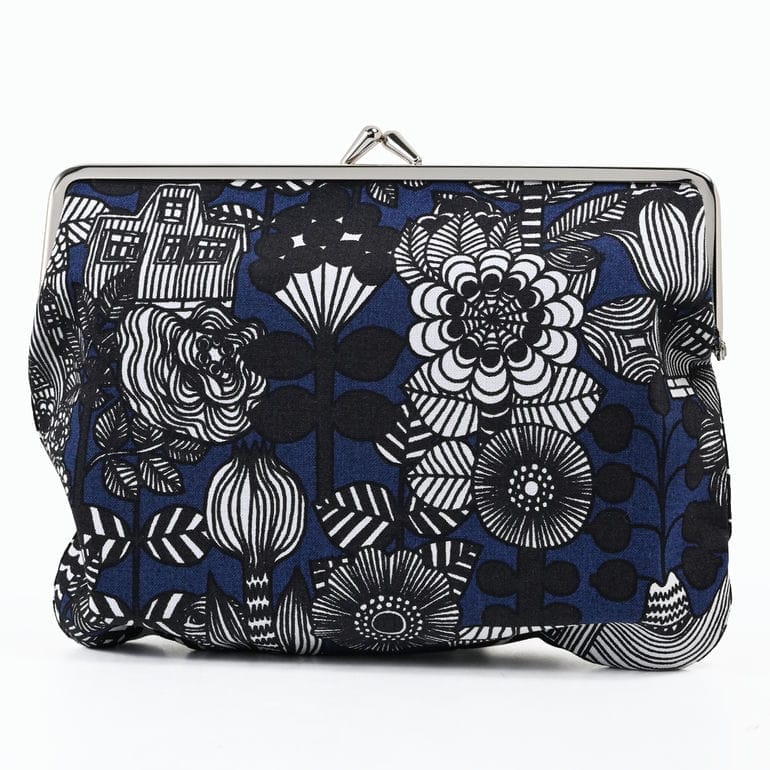 マリメッコ marimekko 小物入れ ポーチ コスメ 化粧ポーチ がま口 ラシィマット シイルトラプータルハ ダブルプリント リバーシブル ネイビー ブラック 91774 091774 001 北欧雑貨 北欧デザイン<br> ネコポス限定 送料無料【スペシャルラッピング660円(別売り)】