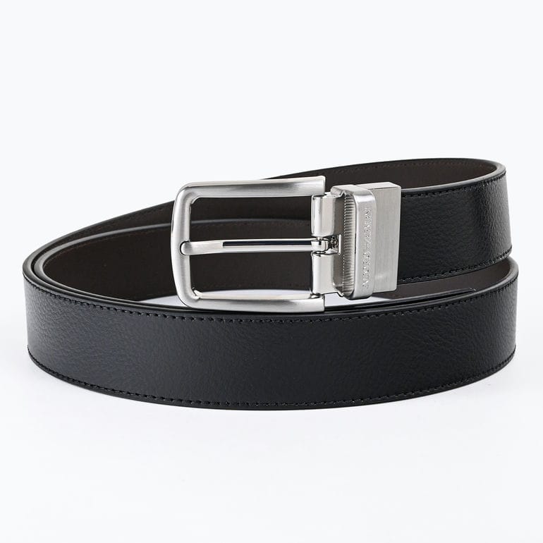 エンポリオ アルマーニ EMPORIO ARMANI ベルト 幅3.5cm ロゴ刻印バックル メンズ ブラック ダークブラウン ストリンガシステム対応 リバーシブル EM007172 AF29130 MC593<br>【スペシャルラッピング660円(別売り)】