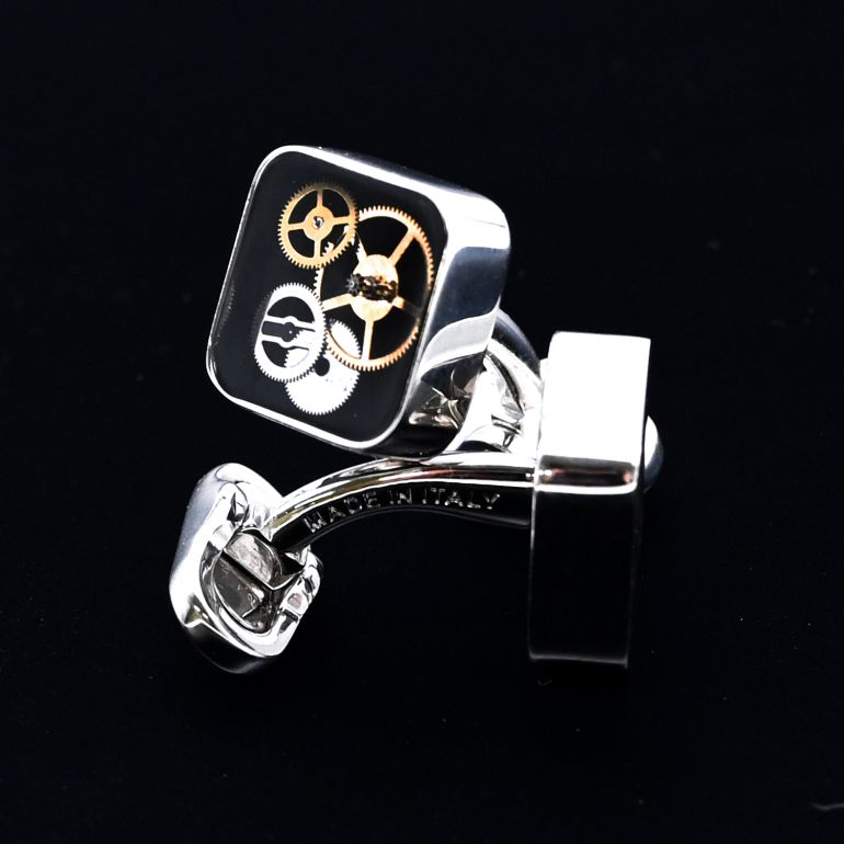モンアート MONART カフス ネクタイピン セット メンズ ギア(歯車) スクエア型 シルバー ブラック SPK B1 TC SPK A Made in Italy 名入れ可有料 正規代理店