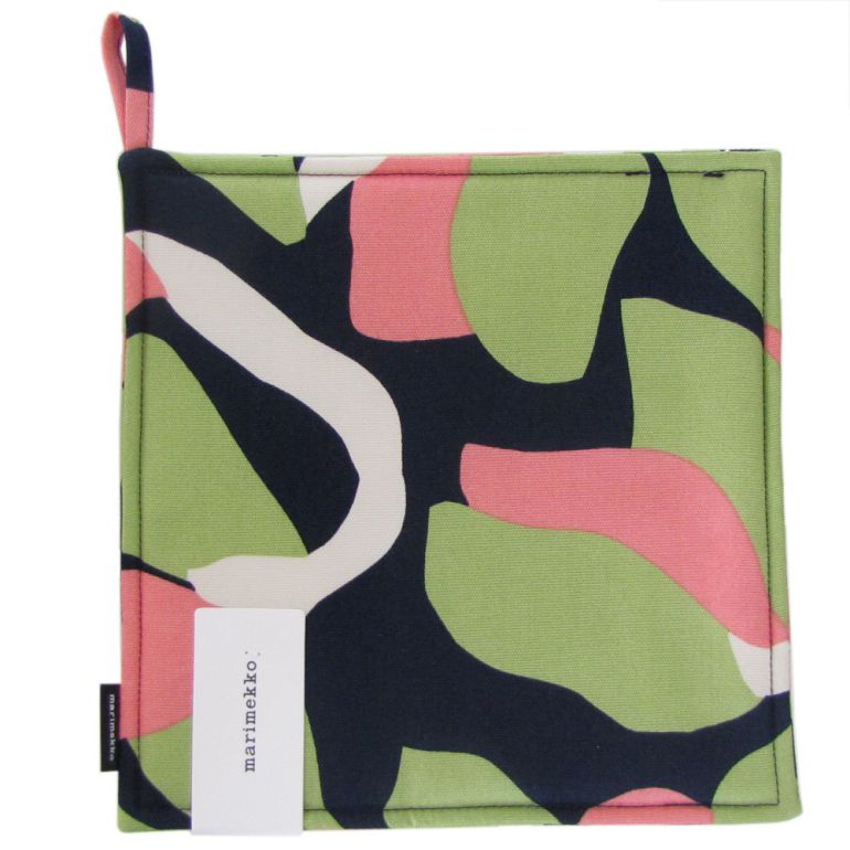 マリメッコ marimekko ポットホルダー 鍋敷き Kukero クケロ ダークブルー×ピンク×グリーン 069683 530 名入れ 刺しゅう可有料 北欧雑貨 北欧デザイン