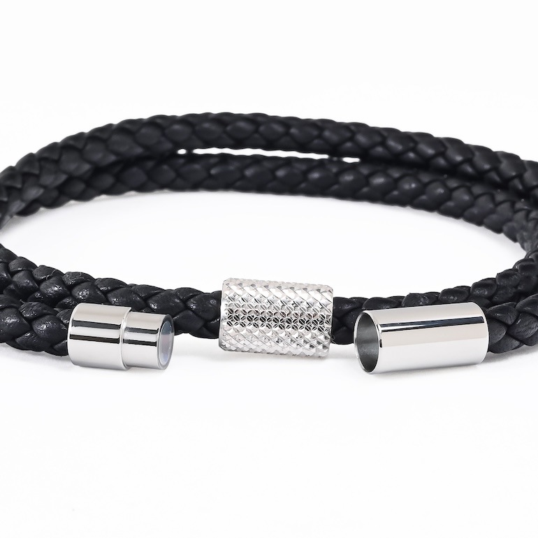 モンアート MONART ブレスレット メンズ ダブルワイディング ウーブンレザー ブラック BR/121 A M Made in Italy 正規代理店