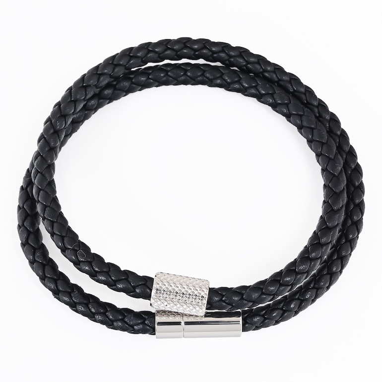 モンアート MONART ブレスレット メンズ ダブルワイディング ウーブンレザー ブラック BR/121 A M Made in Italy 正規代理店