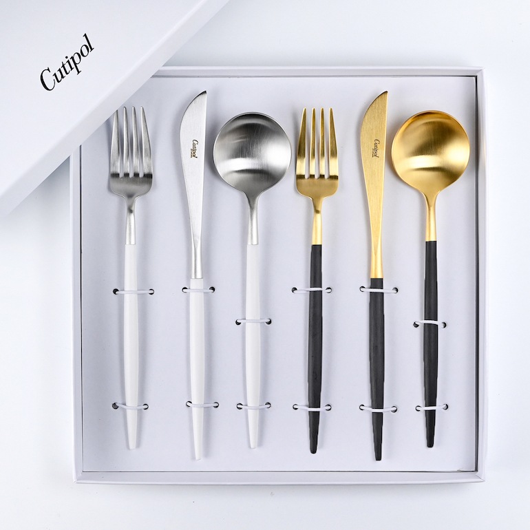クチポール Cutipol GOA ゴア ブラック ホワイト 6点セット ディナー ナイフ フォーク スプーン 洋食器【名入れ対応】【スペシャルラッピング660円(別売り)】