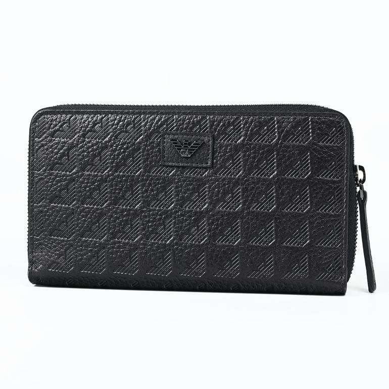 エンポリオ アルマーニ EMPORIO ARMANI 長財布 ラウンドファスナー ジップアラウンド イーグルロゴ メンズ ブラック EM001739 AF14774 UC001 ウォレット レザー【スペシャルラッピング660円(別売り)】