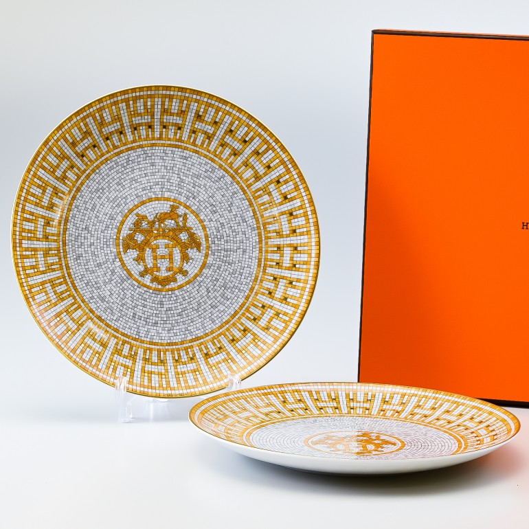 Hermès モザイク プレート2枚セット エルメス 食器 HERMES モザイク ヴァンキャトル ゴールド プチカレ