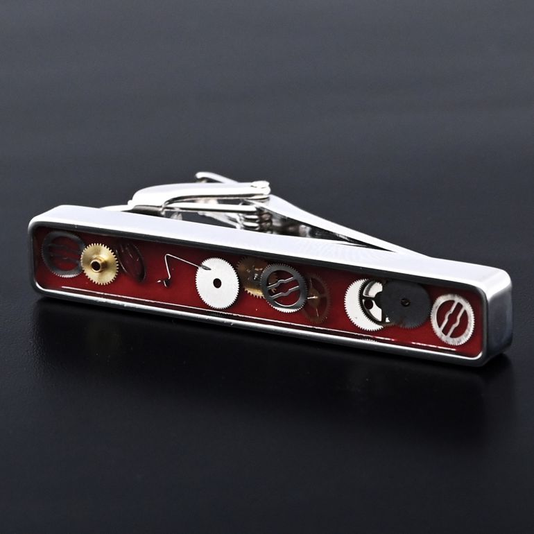 モンアート MONART カフス ネクタイピン セット メンズ ギア(歯車) スクエア型 シルバー レッド SPK B6 TC SPK B Made in Italy 名入れ可有料 正規代理店