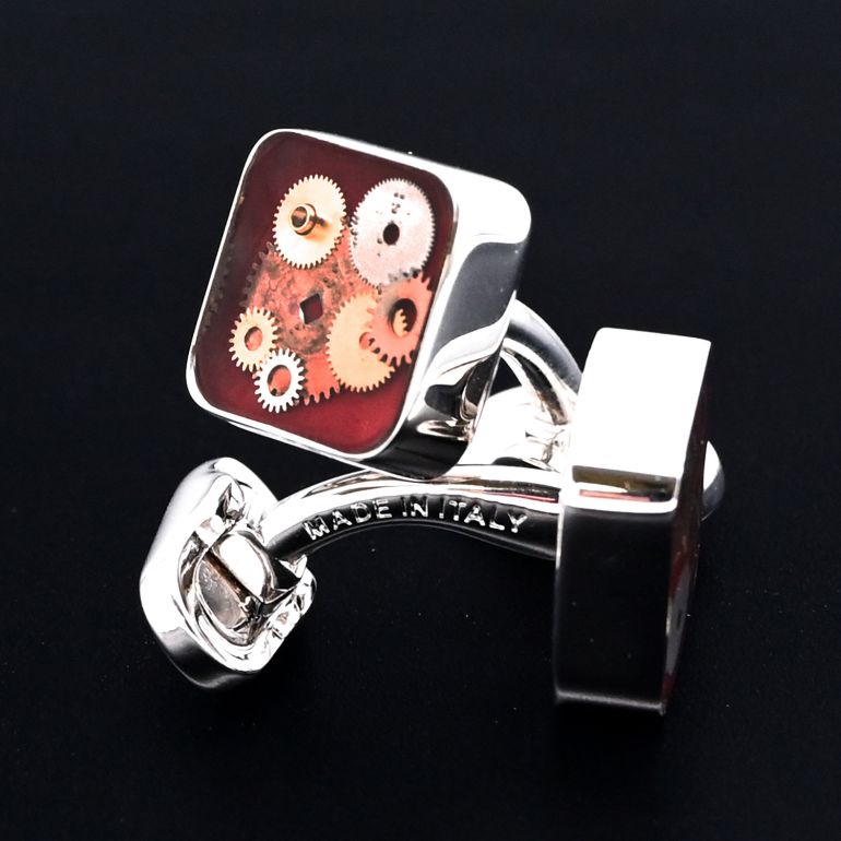 モンアート MONART カフス ネクタイピン セット メンズ ギア(歯車) スクエア型 シルバー レッド SPK B6 TC SPK B Made in Italy 名入れ可有料 正規代理店