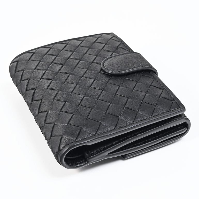 【名入れ可有料】ボッテガヴェネタ BOTTEGA VENETA 二つ折り財布 小銭入れ付き イントレチャート メンズ レディース ブラック 382576 V3UN 8803 Made in ITALY ウォレット 折財布 レザー 本革【スペシャルラッピング660円(別売り)】
