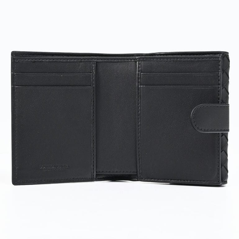 【名入れ可有料】ボッテガヴェネタ BOTTEGA VENETA 二つ折り財布 小銭入れ付き イントレチャート メンズ レディース ブラック 382576 V3UN 8803 Made in ITALY ウォレット 折財布 レザー 本革【スペシャルラッピング660円(別売り)】