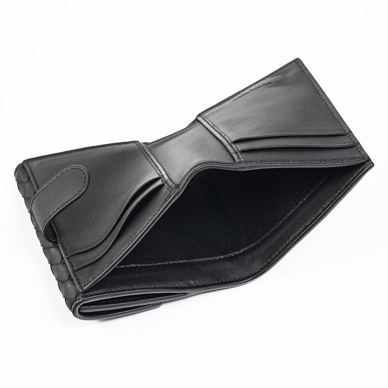 【名入れ可有料】ボッテガヴェネタ BOTTEGA VENETA 二つ折り財布 小銭入れ付き イントレチャート メンズ レディース ブラック 382576 V3UN 8803 Made in ITALY ウォレット 折財布 レザー 本革【スペシャルラッピング660円(別売り)】