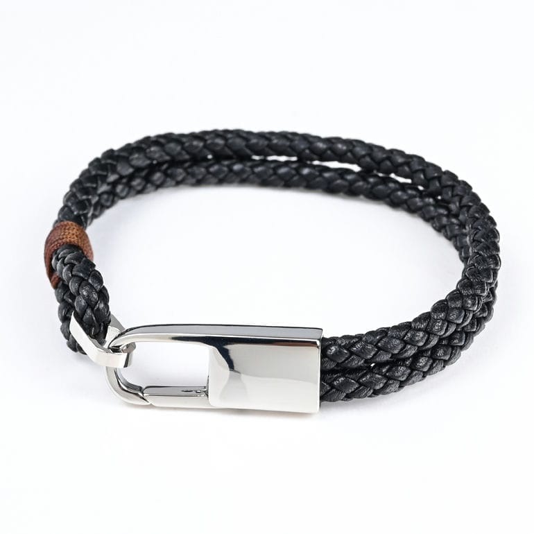 モンアート MONART ブレスレット Mサイズ メンズ ウーブンレザー ブラック BR/102 C M Made in Italy 名入れ可有料 正規代理店