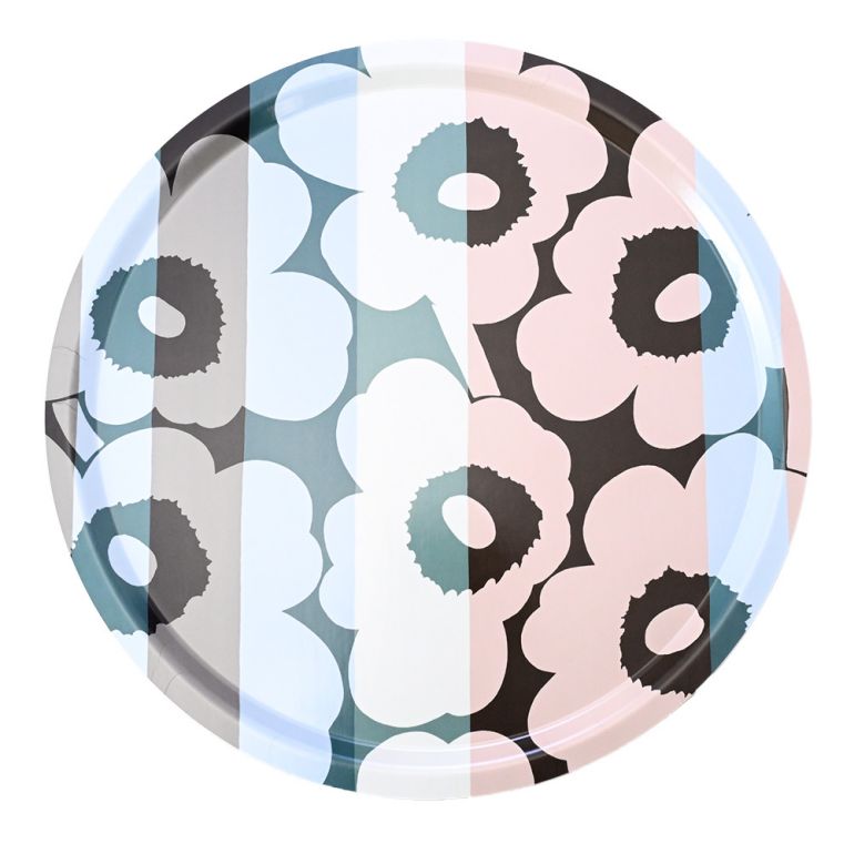 マリメッコ marimekko トレイ お盆 丸盆 46cm Unikko ウニッコ ダスティローズ×ライトスカイ×ホワイト 071553 153 北欧食器 洋食器